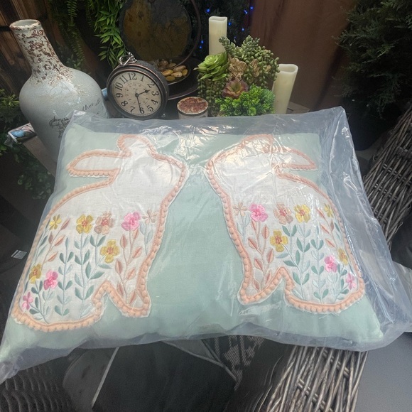 Embroidered Bunny Accent Pillow - Mint Green - Picture 1 of 3